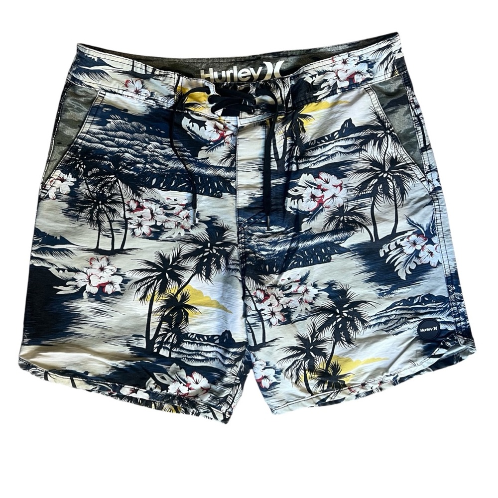 Hurley Tropical Hawaiian Palm Tree Board Shorts Swim Trunks Size 34